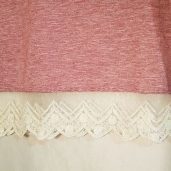 Abound Pink Heather Blouse Lace Trim 3/4 - Picture 3 of 5
